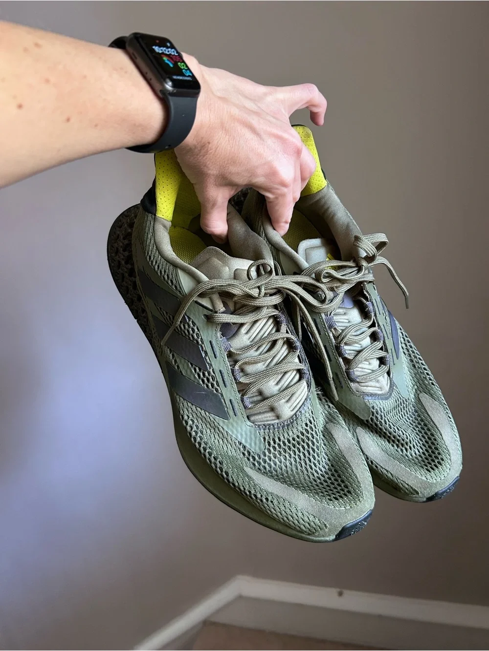 adidas Men's Olive and Yellow Athletic Running Shoes
